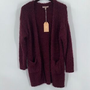 Dark Red Fuzzy Duster Sweater Love Tree Women’s Size Large New with Tags
